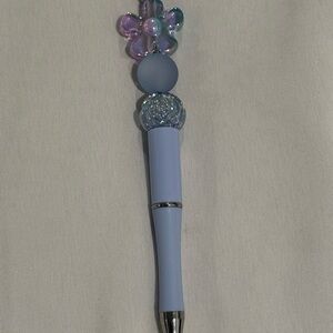 Blue Decorative Pen with Flower Accent